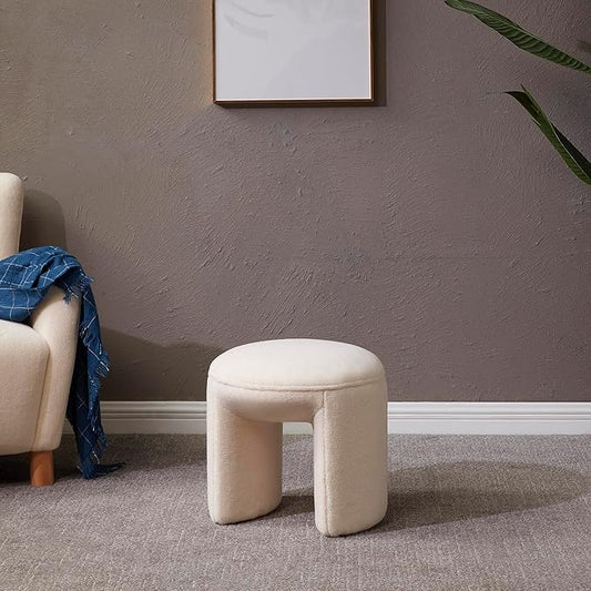 SAFAVIEH Couture Collection Vivie Ivory Faux Shearling Ottoman (Fully Assembled)