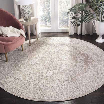 SAFAVIEH Area Rug 10' Round - Reflection Collection - Large - Beige & Cream, Non-Shedding & Easy Cleaning, Ideal for Living Room, Bedroom (RFT668A)