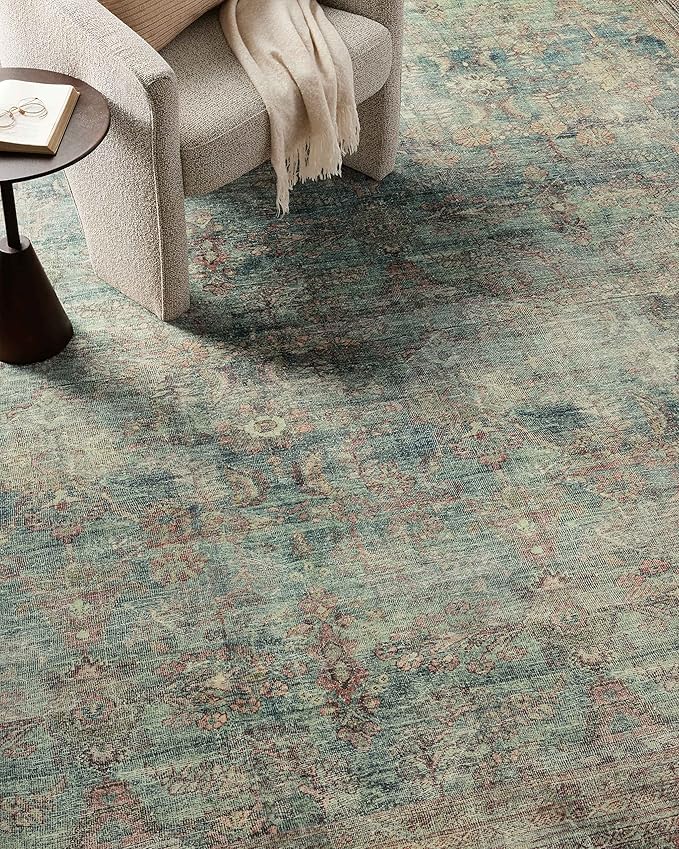 Loloi Magnolia Home by Joanna Gaines Banks Collection BAN-01 Ocean/Spice 5'-0" x 7'-6", .13" Pile Height, Machine Washable, Area Rug