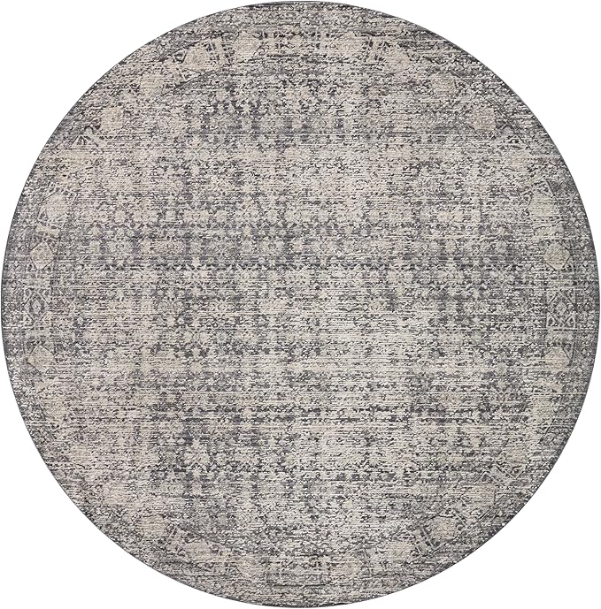 Loloi Amber Lewis Alie Collection ALE-03 Charcoal/Dove 5'-3'' x 5'-3'', .13'' Pile Height, Round Area Rug