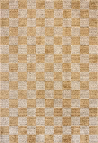 Loloi Chris Loves Julia Calvin Collection CLV-01 Apricot/Ivory 11'-6" x 15'-7" Area Rug Checkered Neutral Soft Living Room Bedroom Carpet