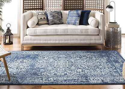 SAFAVIEH Evoke Collection Area Rug - 6'7" x 9', Navy & Ivory, Distressed Design, Non-Shedding & Easy to Clean, Ideal for Living Room, Bedroom, Dining Space (EVK256A)