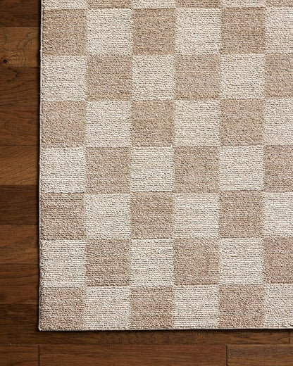 Loloi Chris Loves Julia Calvin Collection CLV-01 Pebble/Ivory 5'-3" x 7'-6" Area Rug Checkered Neutral Soft Living Room Bedroom Carpet
