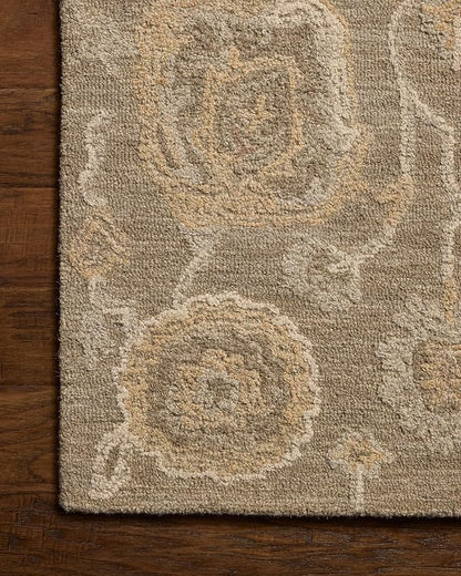 Loloi Chris Loves Julia Dorothea Collection DRT-01 Oak/Natural 2'-6" x 9'-9" Runner Rug Wool Neutral Floral Living Room Bedroom Carpet