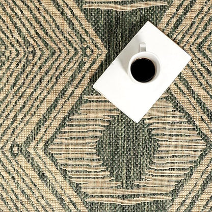 nuLOOM 6' 7" x 9' Outdoor Tribal Geometric Area Rug, Stain Resistant, Weather Resistant, High Traffic, Patio, Balcony, Outside, Ranya Green
