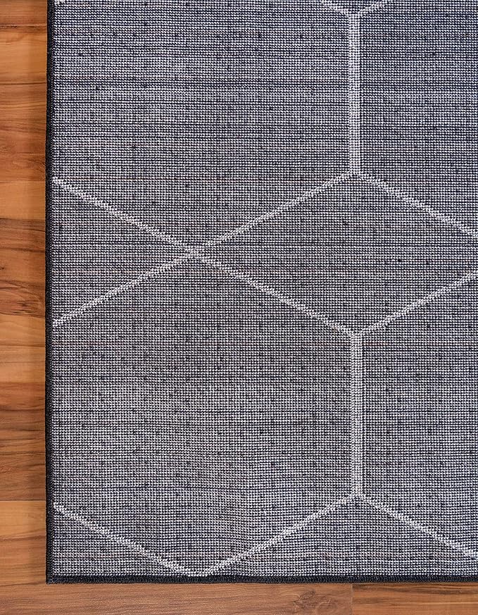 Unique Loom Trellis Frieze Collection Area Rug - Geometric (2' x 8' 8" Runner, Black/ Ivory)