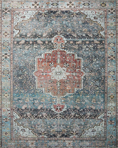 Loloi Margot Collection MAT-05 Ocean/Brick 2'-6" x 7'-6" Runner Rug feat. CloudPile, No-Shed Easy Clean Large Patterned Area Rug for Living Room, Bedroom, Dining Area