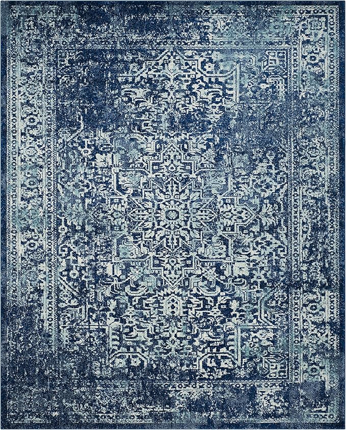 SAFAVIEH Area Rug 9x12 - Evoke Collection - Large - Navy & Ivory, Distressed Design, Non-Shedding & Easy to Clean, Ideal for Living Room, Bedroom, Dining Space (EVK256A)