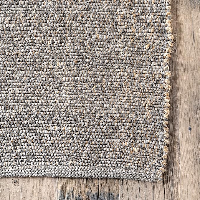 nuLOOM 11'6" x 14'6" Elfriede Jute & Cotton Hand Woven Area Rug, Elfriede Grey, Solid Rustic Farmhouse Style, Weaved Design, Natural Fiber, for Bedroom, Living Room, Hallway, Office, Entryway